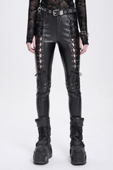 Black Lace-Up Ripped Rivet Women's Punk Pants